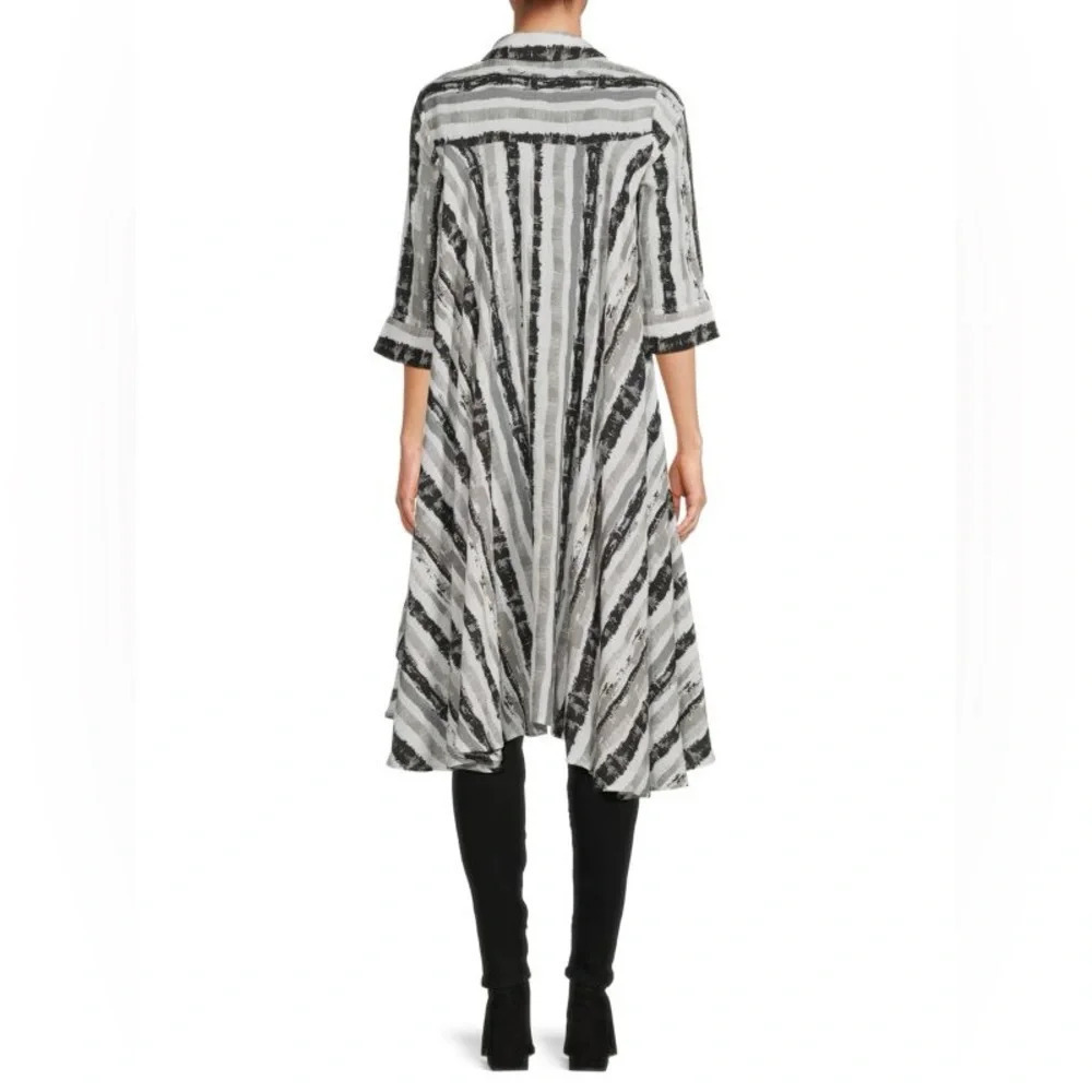 PATRIZIA LUCA Women’s Three Quarter High Low Striped Print Shirt Dress Top L - Picture 3 of 13